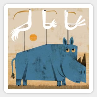 Rhino with three birds Sticker